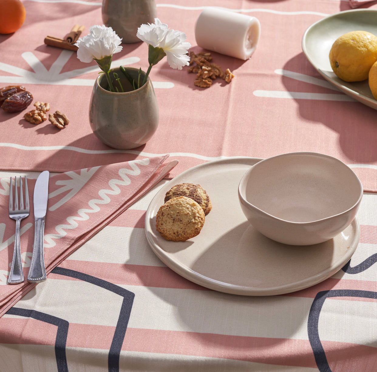 Olea In Nude Pink Set-Table Cloth. Table Runner. Napkins.