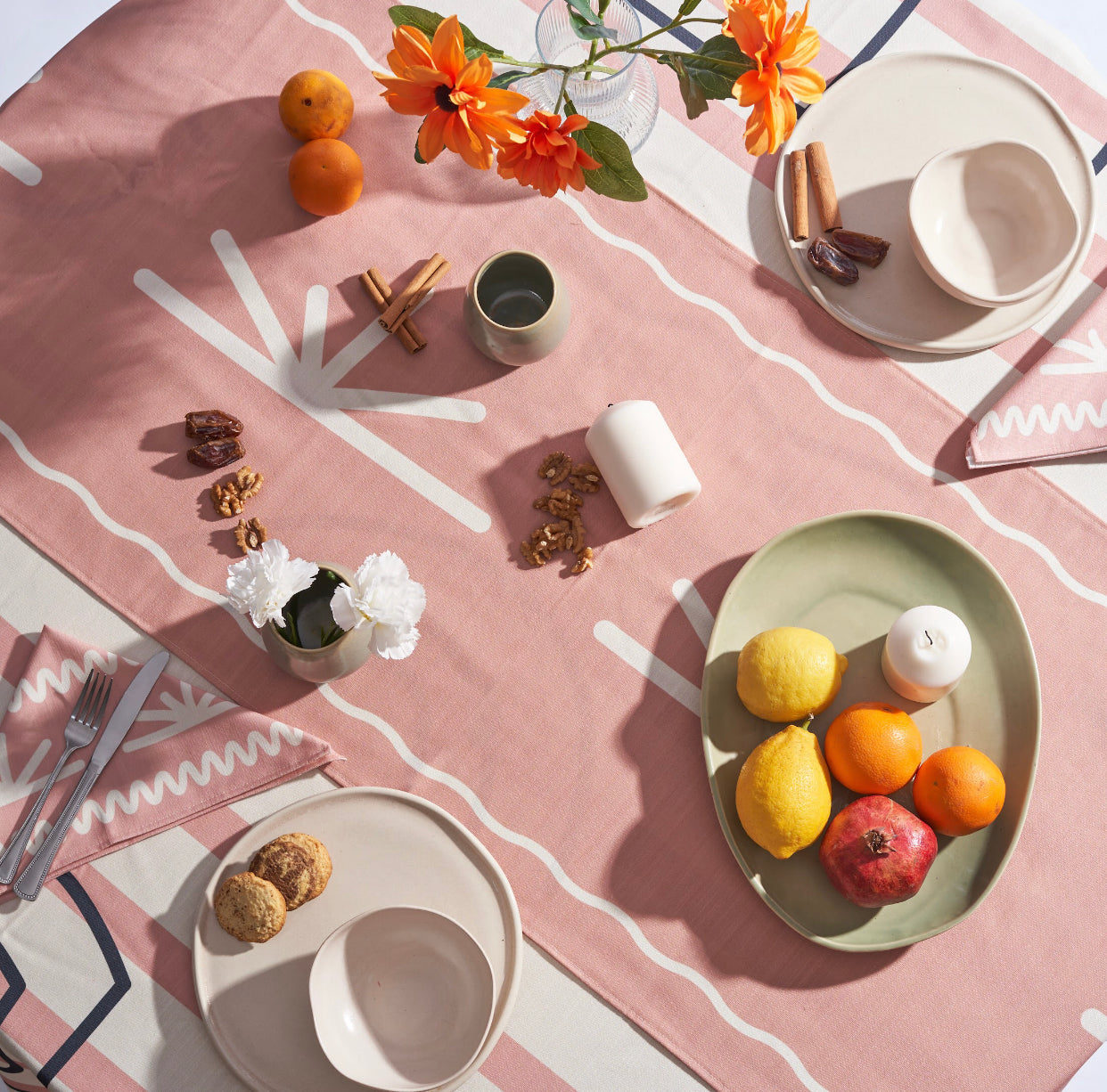 Olea In Nude Pink Set-Table Cloth. Table Runner. Napkins.