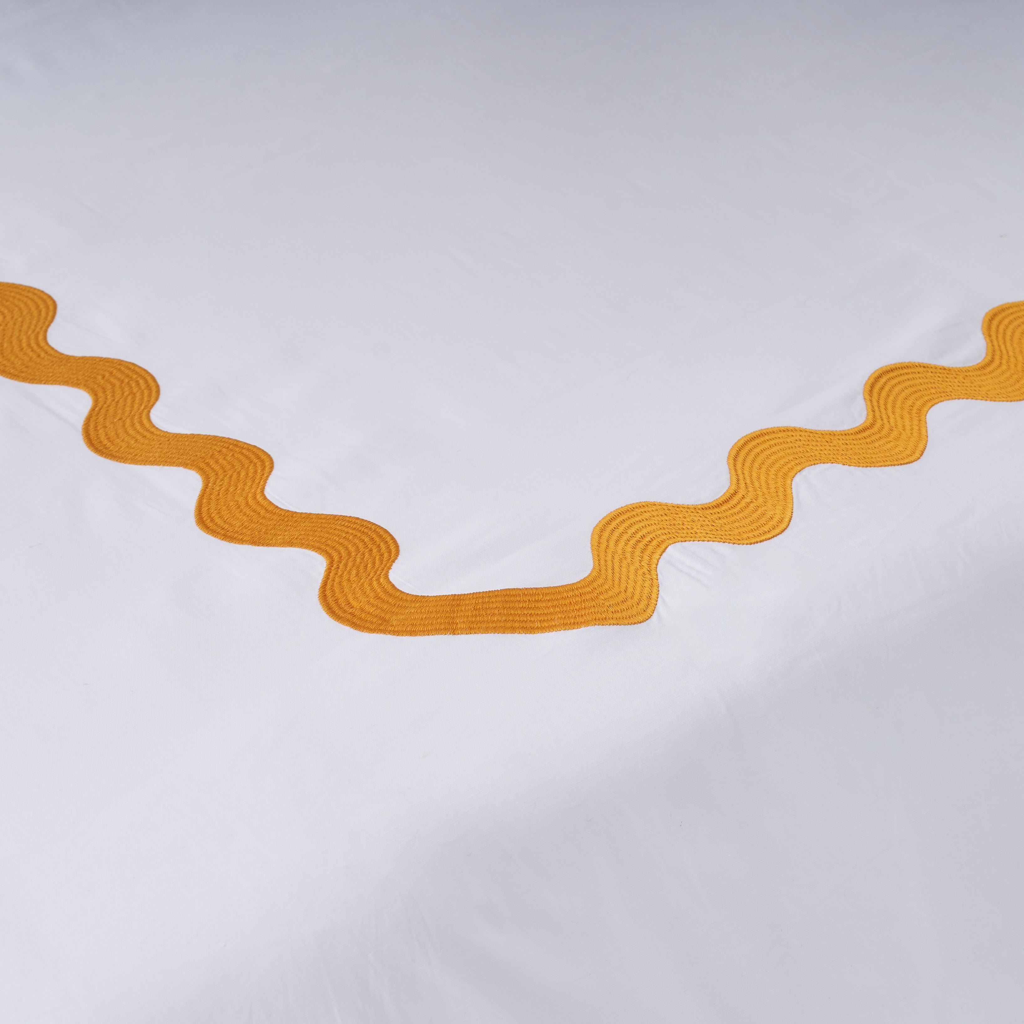 Sateen Zizgag Embroidered Duvet set in Mustard