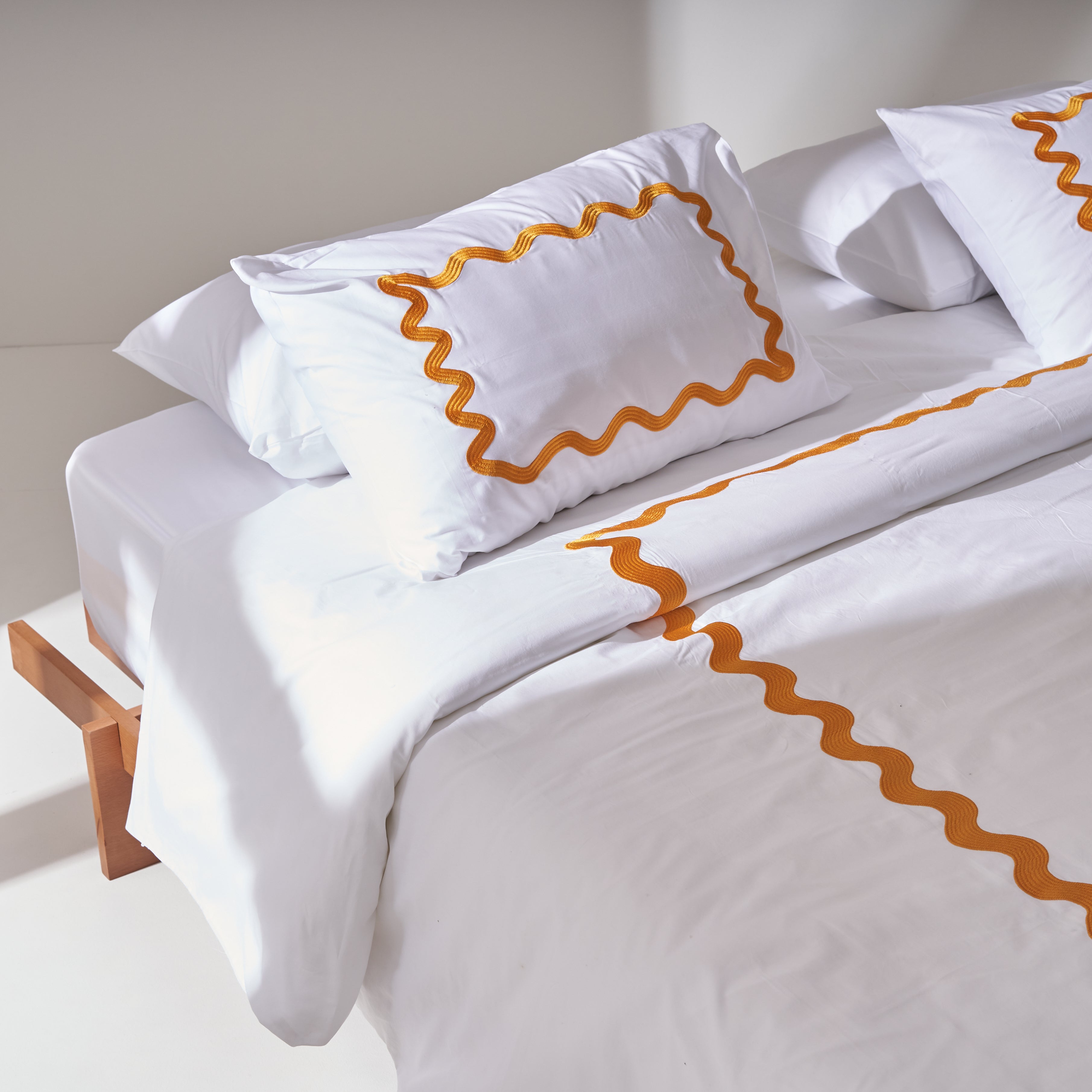 Sateen Zizgag Embroidered Duvet set in Mustard